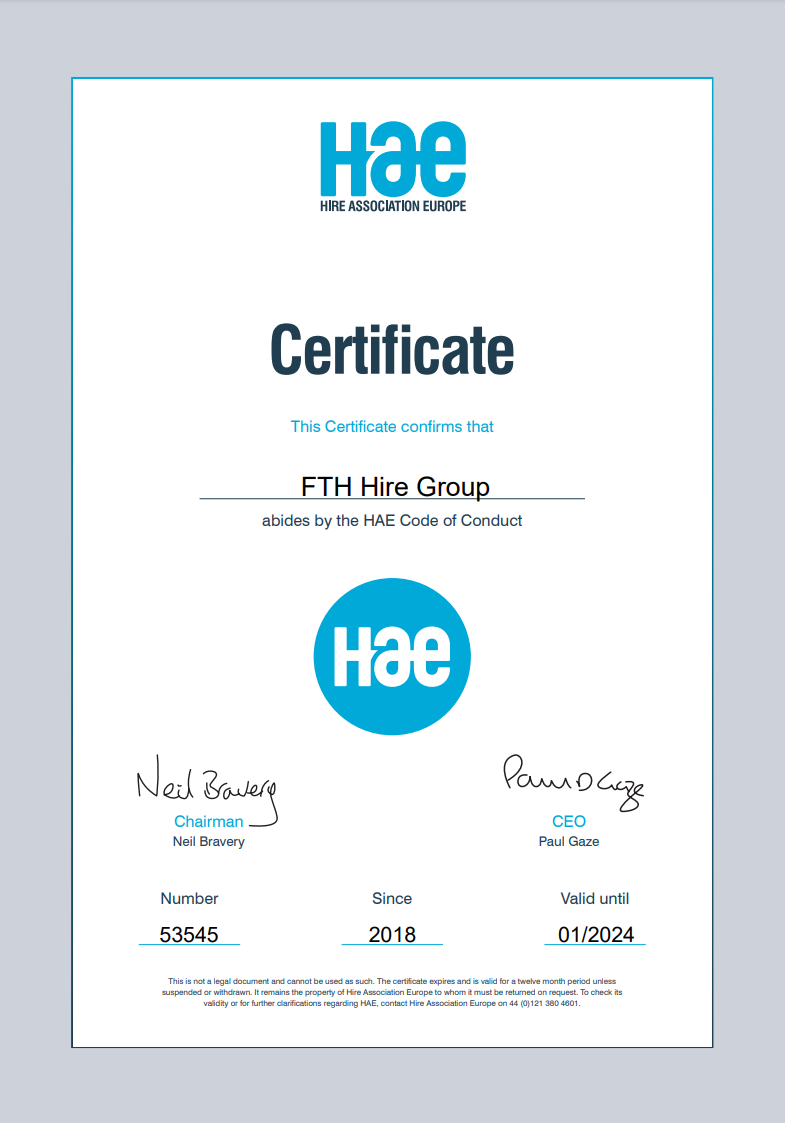 Accreditation from The Hire Association Europe